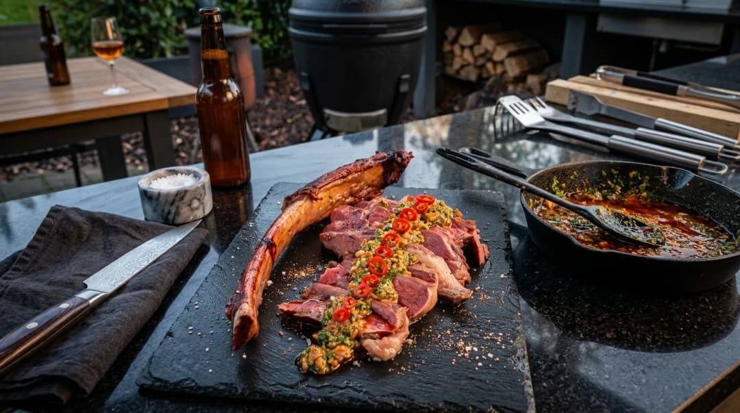 Tomahawk van de kamado met cowboy butter